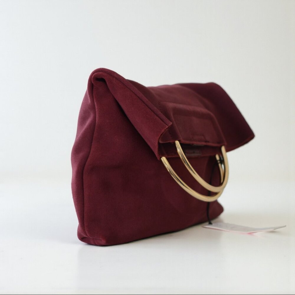 Sole Society Fold-Over Suede Bag 👜 Gold Handle – New with Tag - Picture 5 of 6